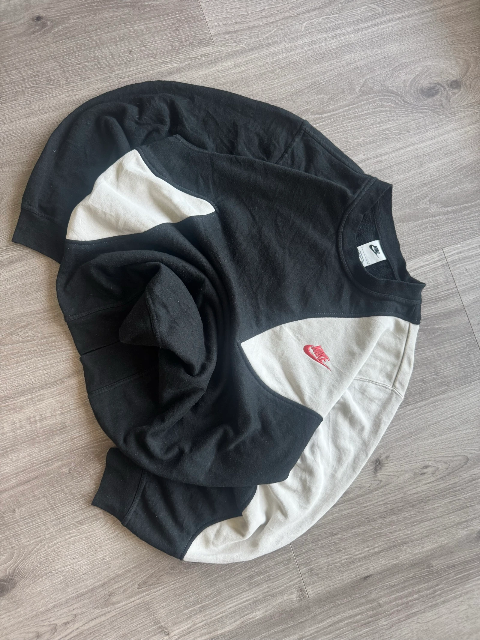 Nike Vintage Colorblock Sweatshirt Zwart Grijze Geborduurd Logo Y2K Streetwear S – photo 3